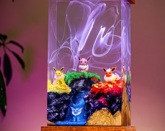 Eevee Evolutions Pokemon Epoxy Lamp,POKEMON WORLD Resin Diorama Lamp, Custom Diorama Kit, Pokemon Gifts and Table Lamp Mother day gifts