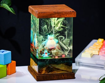 Lámpara epoxi Pokemon SNORLAX durmiente, lámpara diorama de resina POKEMON WORLD, decoración del hogar regalo único Pokemon arte regalos del día de la madre