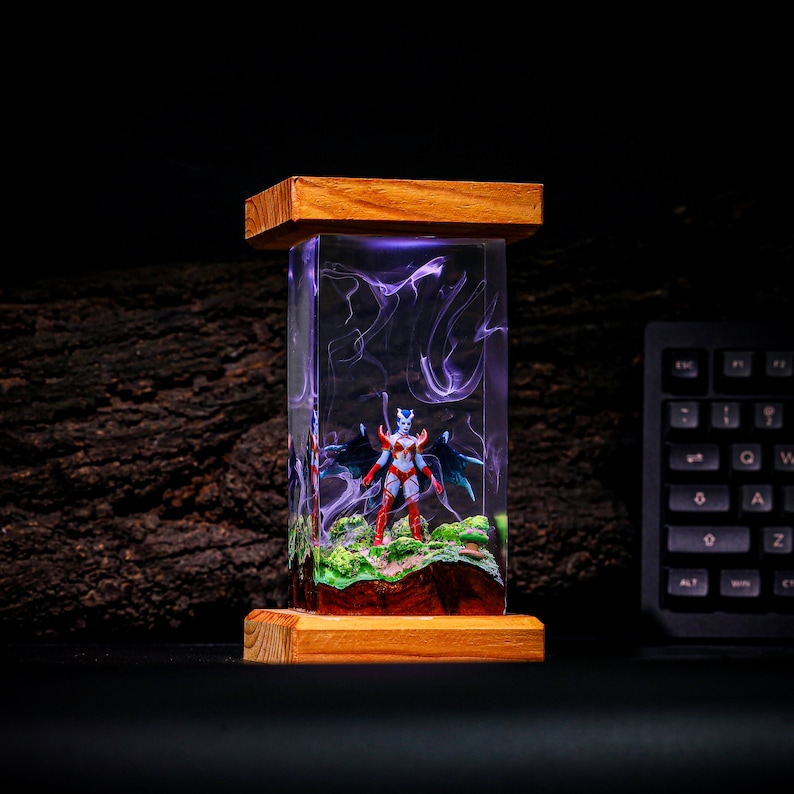 QUEEN OF PAIN from Dota 2 Epoxy Lamp,Custom gaming lamp, Queen of Pain Arcana Alternate Blue Style Dota 2 Figurine 3D Wood Lamp Gamer gift zdjęcie 3