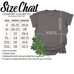 T-Shirt Size Chart: S, M, L, XL, 2XL, 3XL.
Size In Inches.
Unisex Sizes.
Measurements may vary by up 2 inches.
Measurements provided by suppliers.
