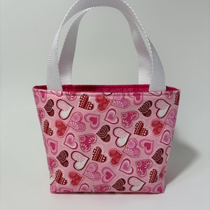 Mini tote, tote with hearts, gift bag, reusable bag, reusable tote, handmade tote, small bag, reusable bag, small purse, mini tote bag