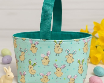 Fabric Easter Basket Tote, Bunny Chick Print Bag