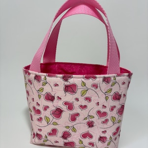 Mini tote, tote with hearts, gift bag, reusable tote, handmade tote, small bag, reusable bag, reusable tote bag, small purse, mini tote bag