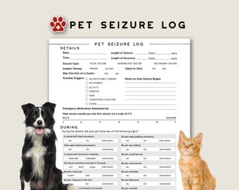 Pet Seizure Log Printable | Track Symptoms & Severity of Seizure Events | Minimalist Design | Instant Download