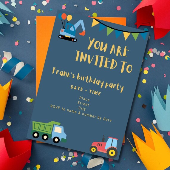 Trucks Birthday Party Invitation Instant Download Printable Etsy