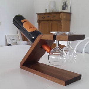 Wine Glasses and Wine Bottle Display, Hand-crafted Wood Wine Bottle Holder, Wine Glasses Included!