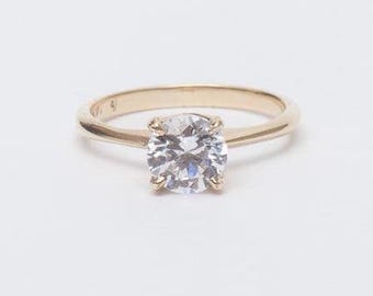 Round Engagement Ring in 14k Solid Gold, 2 CT Moissanite Engagement Rings, 4-Prong Solitaire Moissanite Ring, Gold Promise Ring for Women