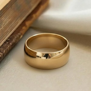 Anillo ancho de plata de ley bañada en oro de 14 quilates, unisex, para hombre y mujer, alianza ancha, joyería llamativa, anillo moderno de plata.