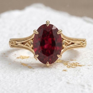 Antique Filigree 14k Gold Pigeon Blood Ruby Ring, Art Deco Engagement Ring