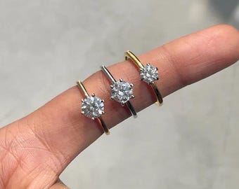 14K Solid Gold 6-Prong Round Cut Solitaire Moissanite Engagement Ring 1 CT, 2 CT,  1.5 CT, 2.5 Ct Dainty Moissanite Ring Gold Promise Ring