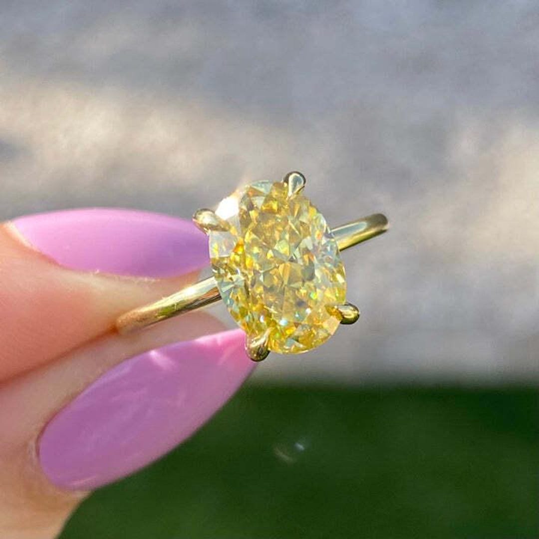 2CT Yellow Oval Cut Moissanite Engagement Ring 14K Yellow Gold ...