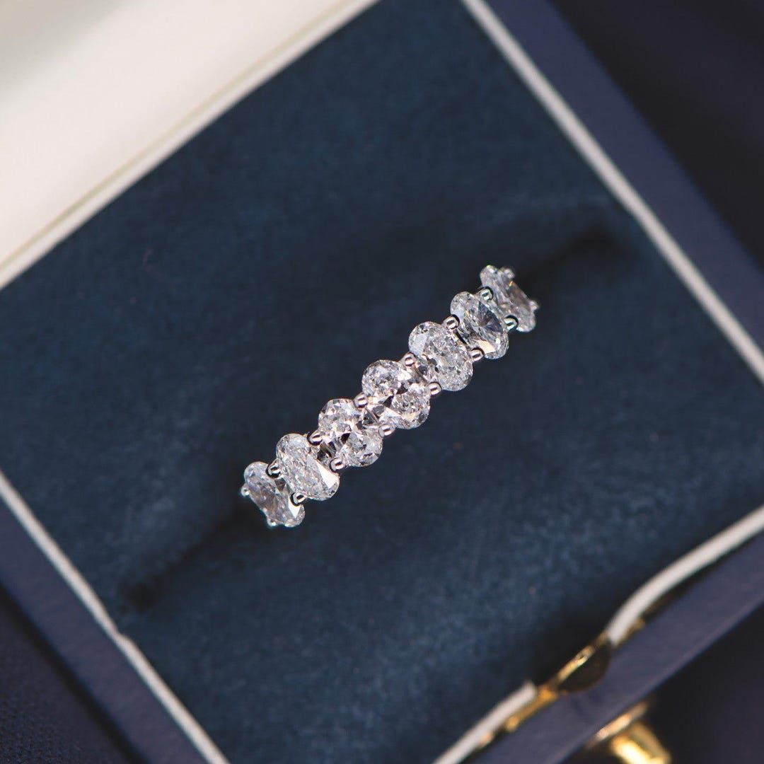 Oval Moissanite 14K Gold Eternity Band: Lab Grown Diamond Wedding Ring ...
