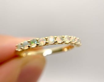 Opal Eternity Ring, Dainty Opal Ring, Gold Opal Ring, Silver Opal Ring, Minimalist Ring, Opal Stacking Ring, Gift for Her, White Opal Ring