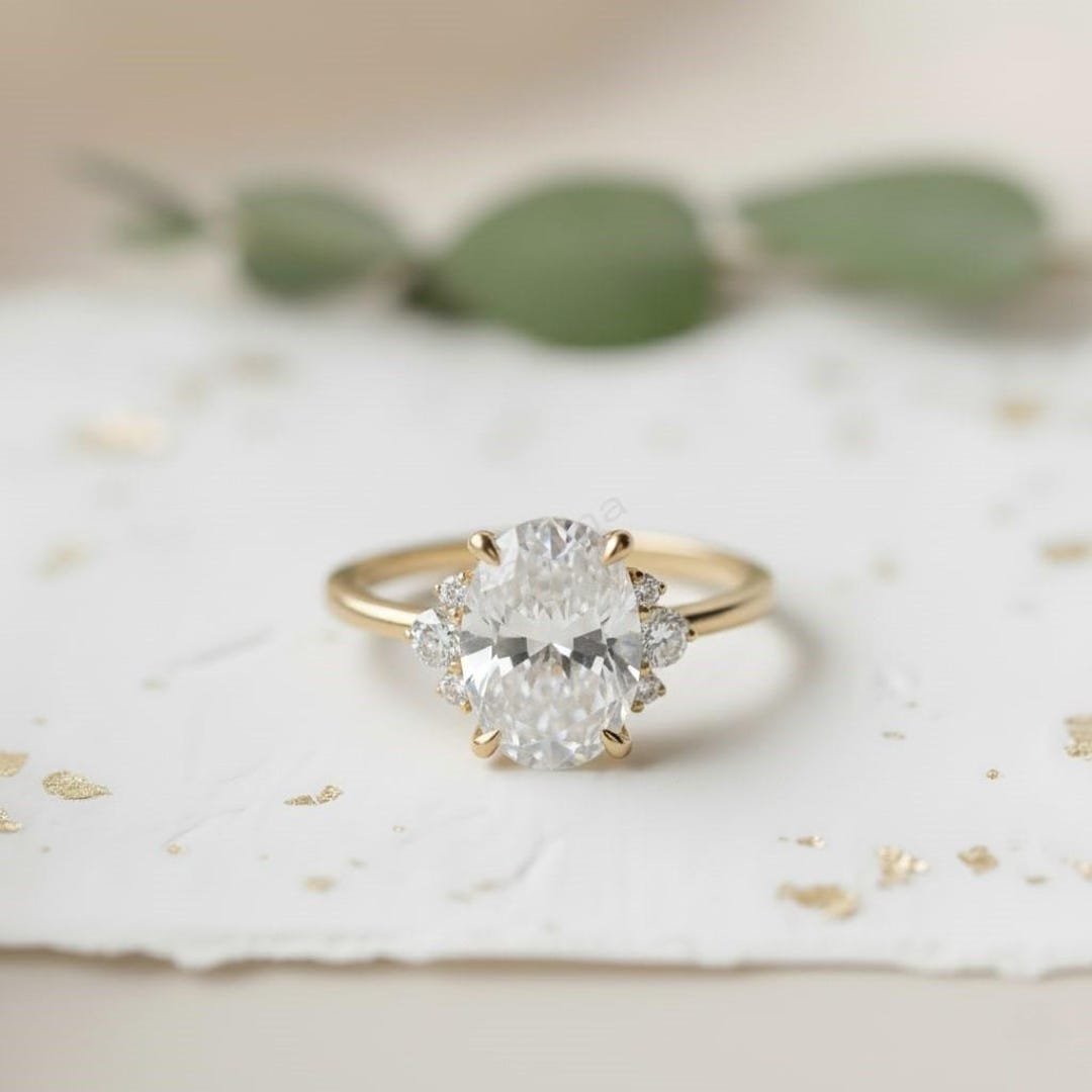 Oval Cut Moissanite Engagement Ring | Gold Three Stone Ring | Dainty ...