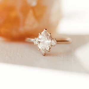 14K Solid Gold Marquise Cut Moissanite Engagement Ring, Anniversary Gift for Women, Art Deco Cluster Ring, Stacking Promise Ring