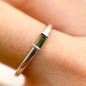 Green Tourmaline Ring Baguette 14K Gold Engagement Ring, Dainty Birthstone Ring Stacking Gemstone Ring for Women, Promise Tiny Baguette Ring