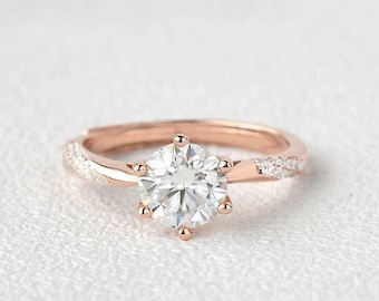 2Ct Round Cut Moissanite Engagement Ring, 14K Solid Gold Ring, Art Deco Ring, Classic Wedding Ring, Vintage Bridal Solitaire Ring, 6 Prongs
