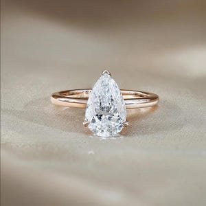 2.5 CT Pear Cut Moissanite Engagement Ring, 14K Yellow Gold Wedding Ring, Tear Drop Anniversary Ring, Solitaire Promise Ring, Gift for Women