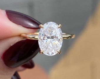 14k Gold 2.5CT Oval Mossanite Ring, Travel Ring, Promise Ring, Solitaire Engagement Ring for Women, Solitaire Diamond Ring, Wedding Ring