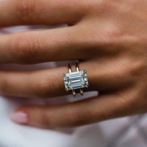 5 kt smaragd geslepen moissanite solitaire ring, enkele steen trouwring, solitaire dubbele band ring, ringen voor vrouwen, trouwring verjaardag