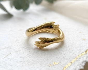 Personalized Hug Ring, Sterling Silver Hug Ring: Minimalist Adjustable Love Ring