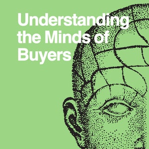 May include: A green book cover with the title "Understanding the Minds of Buyers" in white text. The author's name, "By Jared Goddard", is printed in white text at the bottom of the cover. A black and white illustration of a person's head with a grid pattern over the face is partially visible on the right side of the cover.