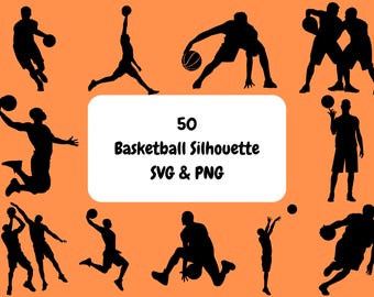 50 basketbal silhouet PNG en SVG bundel afbeelding digitale download afbeelding transparante achtergrond, illustraties, bestandsindeling, T-shirtontwerp