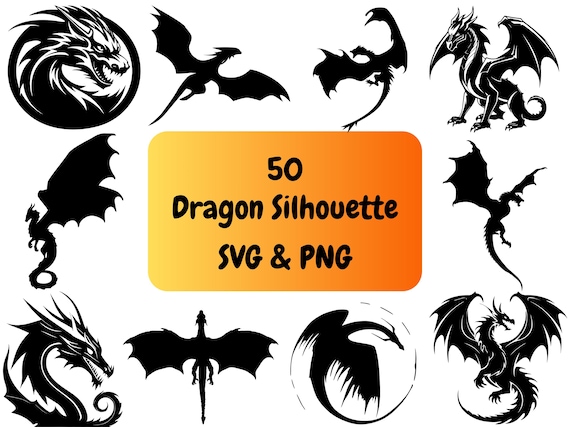 50 Dragon Silhouette PNG & SVG Bundle Graphic Digital Download Image Transparent Background, Clip Art, File Format, T-Shirt Design