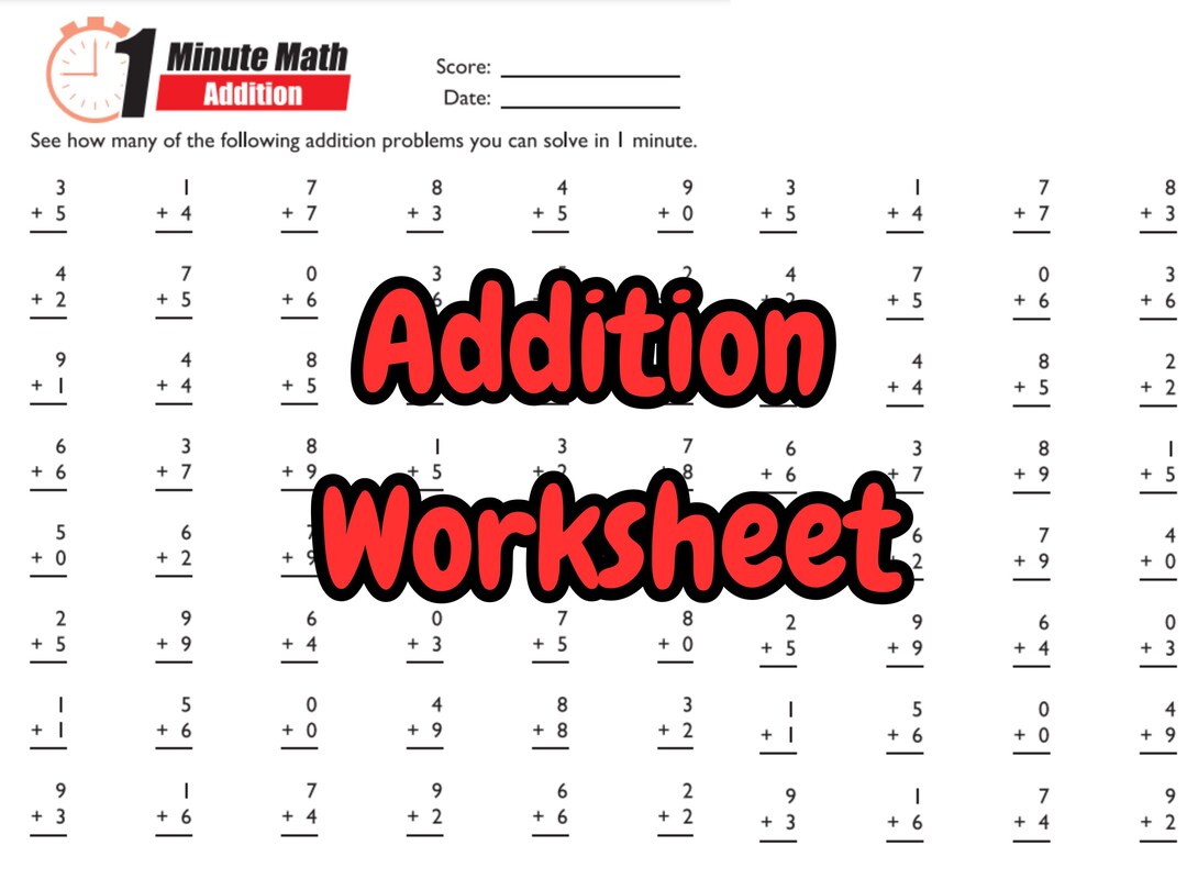 1-minute Addition Math School Assignment Printable Instant Digital ...