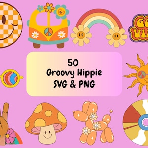 50 Groovy Hippie PNG & SVG Bundle Graphic Digital Download Image Transparent Background, Clip Art, File Format, T-Shirt Design