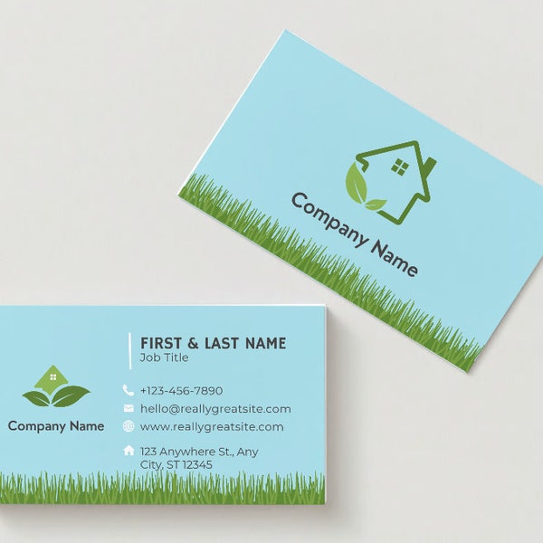 Business Card Template, Landscape, Lawn Care, Mowing, diy, Editable, Double Sided, with Logo, Digital Download, Professional Design PDF PNG
