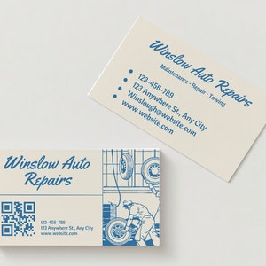Autowerkstatt Visitenkartenvorlage, QR-Code, bearbeitbar, doppelseitig, digitaler Download, professionelles Design, diy Automobilmechaniker