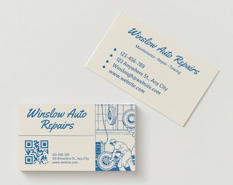 Auto Repair Shop Business Card Template, QR Code, Editable, Double Sided, Digital Download, Professional Design, diy Automotive Mechanic