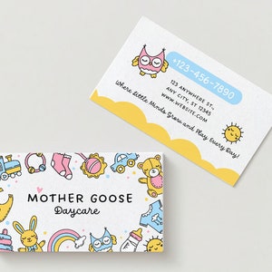 Visitenkartenvorlage für Kinderkrippe, bearbeitbar, doppelseitig, digitaler Download, professionelles modernes Design, diy PDF PNG JPG