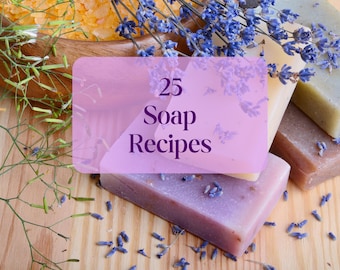 Pacote com 25 receitas de sabonete caseiro para imprimir (download digital).