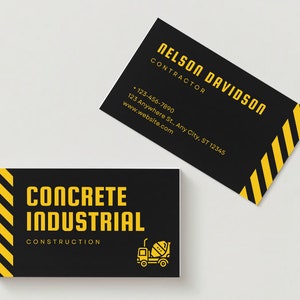 Modelo de cartão de visita de construção, editável, download digital frente e verso, design profissional, trabalhador de engenheiro industrial empreiteiro diy
