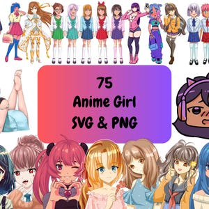 75 Anime Girl SVG & PNG Bundle Graphic Digital Download Image Transparent Background, Clip Art, File Format, Design
