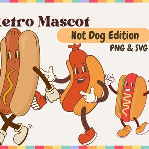 50 Retro Hot Dog Mascots PNG & SVG Bundle Graphic Digital Download Image Transparent Background, Clip Art, File Format, T-Shirt Design