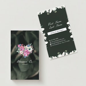 Florist Business Card Template, Editable Double Sided, Digital Download Professional Modern Design Flower Shop Portrait Vertical diy PDF PNG