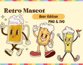 25 maskotek piwa retro PNG i SVG Pakiet grafiki cyfrowej do pobrania Obraz przezroczyste tło, Clip Art, format pliku, projekt koszulki