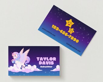 Babysitter Business Card Template, Editable, Double Sided, Digital Download, Professional Design, diy PDF PNG JPG Nanny Nurse