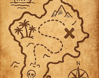 Mapa piratów do druku, kostium na Halloween, cyfrowy do pobrania