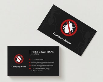 Pest Control Business Card Template, Editable, Double Sided, Black, Digital Download, Professional Design, diy PDF PNG JPG Bug Exterminator