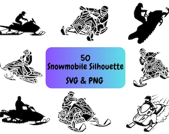 Pakiet 50 sylwetek skuterów śnieżnych w formacie PNG i SVG do pobrania w formacie cyfrowym, przezroczyste tło, grafika wektorowa, format pliku, projekt koszulki
