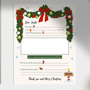 Querido Papá Noel... Carta a Papá Noel para niños, Lista de deseos por correo Diseño de plantilla de descarga digital imprimible Navidad Fácil de imprimir Descargable