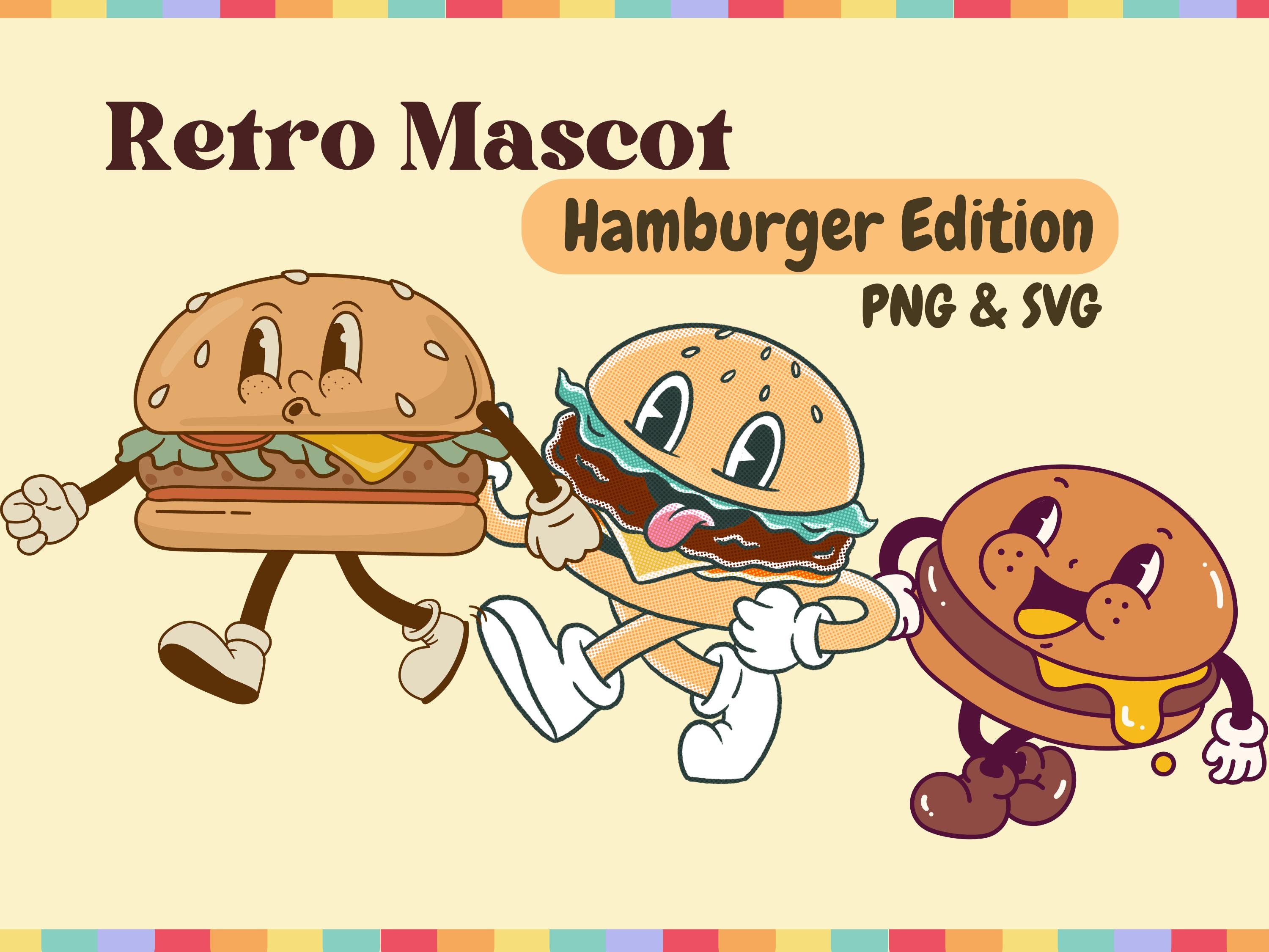 25 Retro Hamburger Mascots PNG & SVG Bundle Graphic Digital