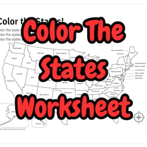 Color The States Coloring Map Worksheet School Assignment Printable Instant Digital Download PDF