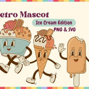 75 Retro Ice Cream Mascots PNG & SVG Bundle Graphic Digital Download Image Transparent Background, Clip Art, File Format, T-Shirt Design