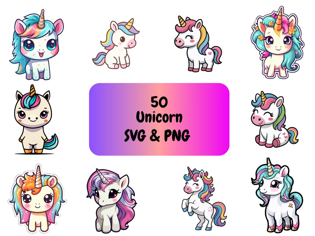 50 Cute Unicorn PNG & SVG Bundle Graphic Digital Download Image ...
