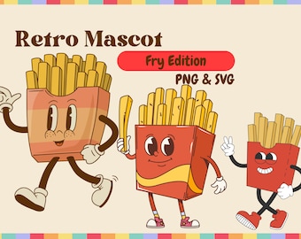 25 Retro Fries Mascots PNG & SVG Bundle Graphic Digital Download Image Transparent Background, Clip Art, File Format, T-Shirt Design